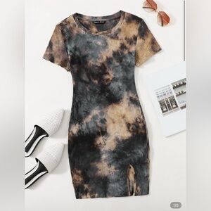 SHEIN Black and Brown Tie-Dye Ribbed Midi Dress
